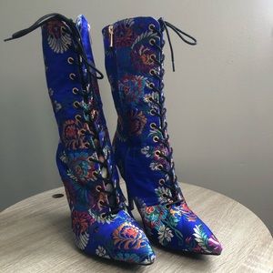 Blue Flower Boot Heels